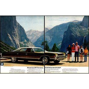 1972 Chevy Caprice Sedan 2 Page Vintage Print Ad Yosemite National Park Wall Art
